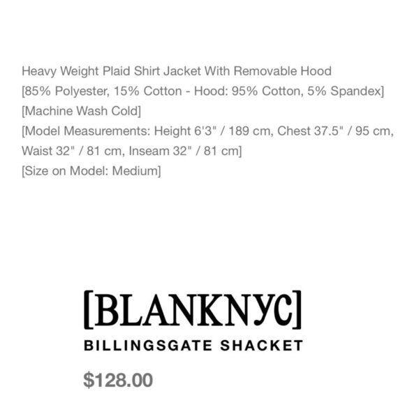 Blank NYC Size M Hooded Plaid Shirt Jacket Billingsgate Shacket Long Sleeve NWT - Picture 5 of 9
